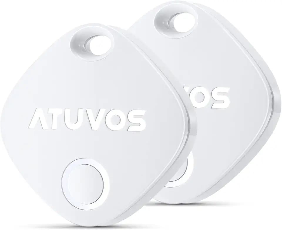 ATUVOS Luggage Tracker, Key Finder, Bluetooth Tracker Pairs with Apple Find My (iOS Only), Item Locator for Bags, Wallets, Keys, Waterproof IP67, Anti-Lost 2 Pack, White