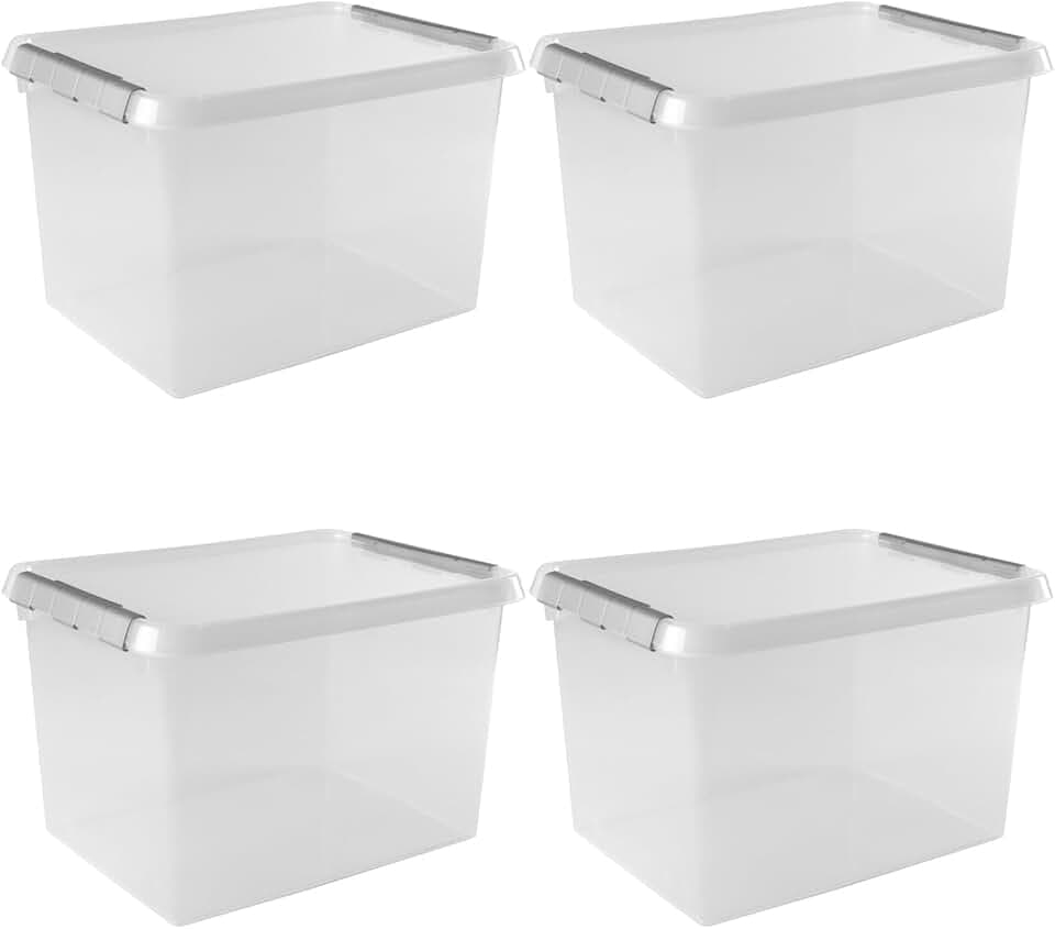 Sunware Comfort Line Aufbewahrungsbox Mit Deckel 22L – 40x30x26cm – Set Von 4 – Kunststoff Box Stapelbar – Aufbewahrungsbox Mit Deckel Groß