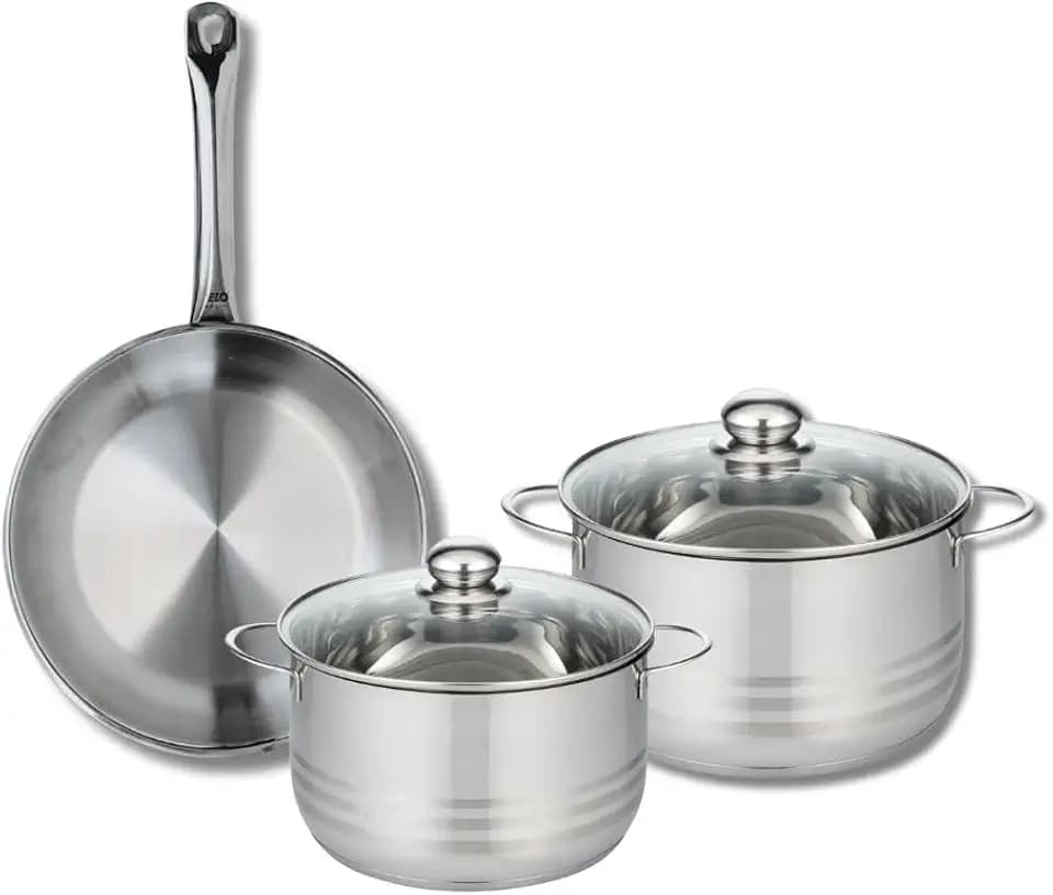 ELO 9870450 Kochgeschirr-Set, 3-teilig, 1 Bratpfanne 28 cm und 2 Kochtöpfe 20 und 24 cm Elo Profi, Edelstahl, Induktion