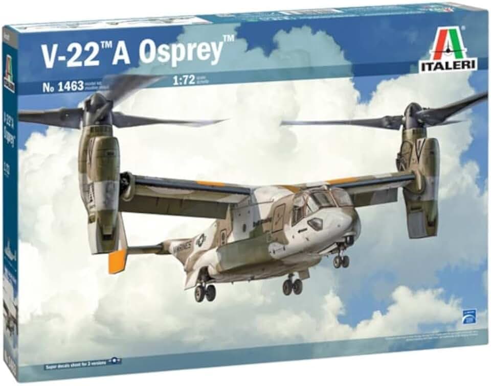 Italeri 1463 1:72 V-22 Osprey Tilt Rotor - Bausatz, Standmodellbau, Basteln, Hobby, Kleben, Plastikbausatz, detailgetreu, Mehrfarbig