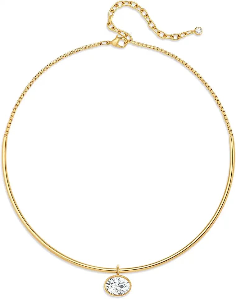 Gold Choker Necklace Dainty 14K Gold Plated Collar Necklace with Cubic Zircon Pendant Necklaces Fashion Minimalist Summer Crystal Collar Necklaces Boho Jewelry