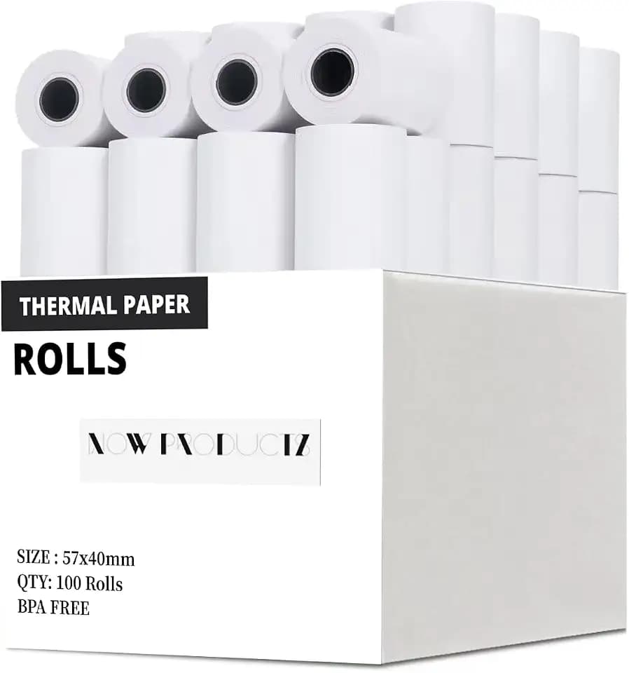 57 x 40 mm Thermo Kassenrollen Quittungspapier Kompatibel mit Kreditkarten PDQ Maschinen, POS, EPOS, Registrierkassen, Warnstreifen für reibungsloses Drucken (100 Rollen)