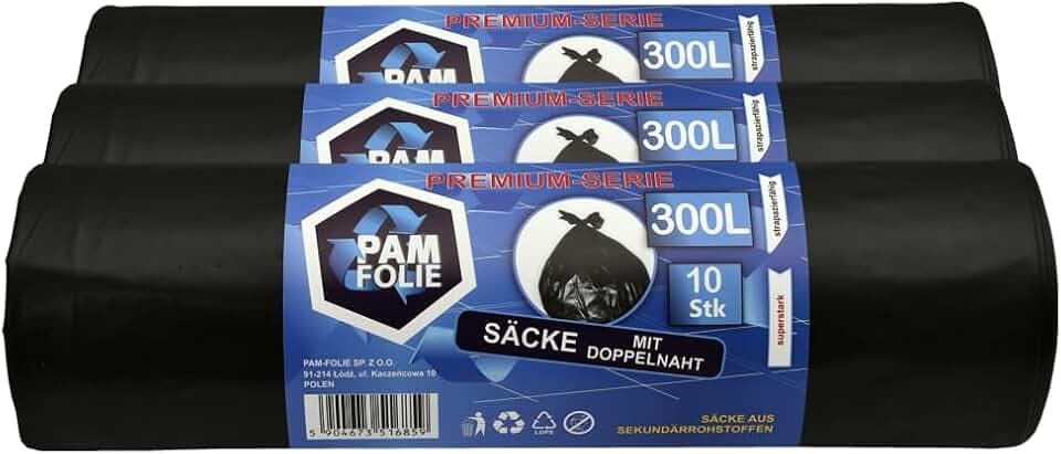 Müllsäcke 300L - 30 Stück - Set - XXL Große Bauschutt-Abfallsäcke, Premium - 120x140cm - 45µm - schwarzer Müllbeutel - Bauschuttsäcke - Säcke für Bauschutt Abfalls, Styropor