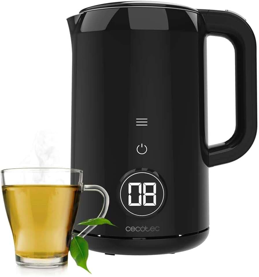 Cecotec Elektrischer Wasserkocher Thermosense 600 Touch Neo, 1,7 l, Touchscreen, 2200 W, innen aus Edelstahl, 7 Temperaturstufen, automatische Abschaltung, Schwarz