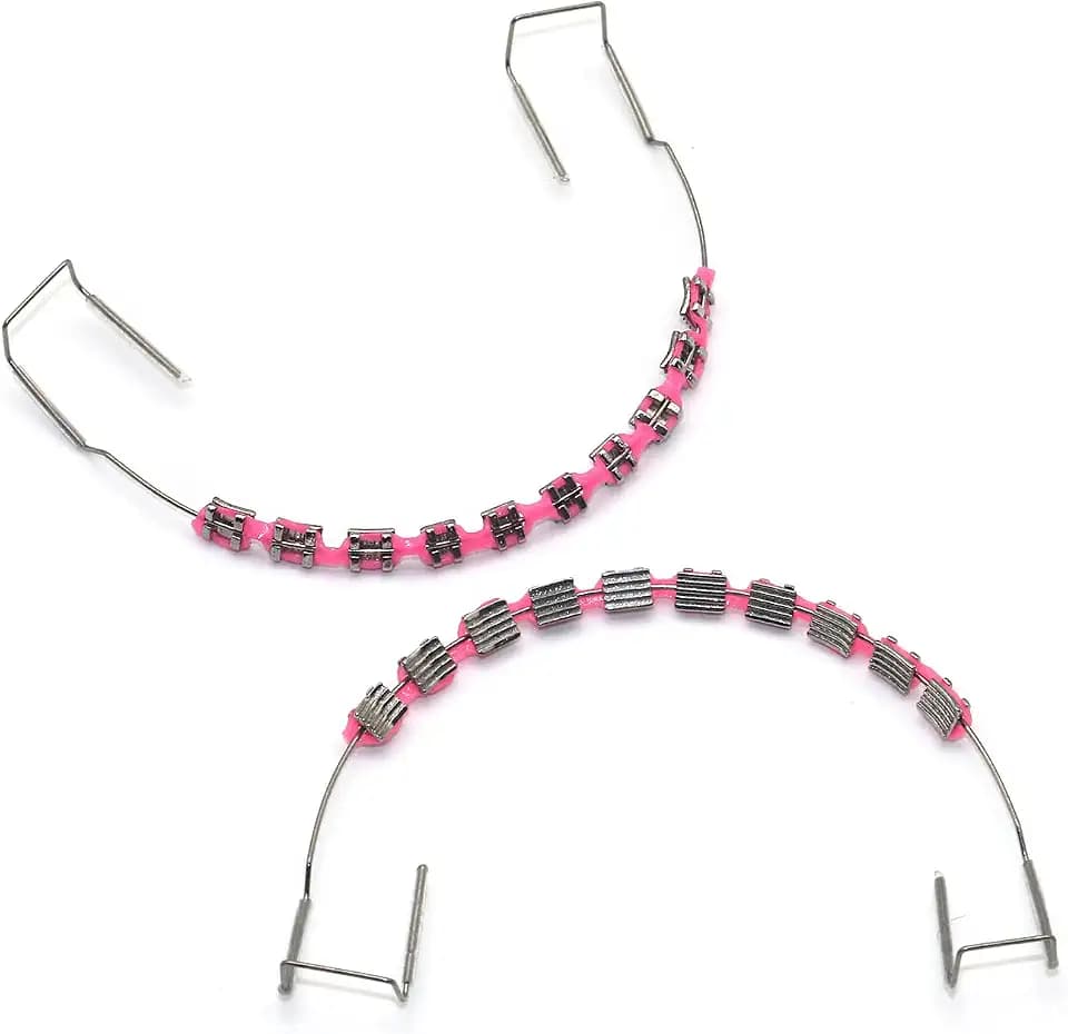 SEAVERRS 1 Pack Temporary Tooth Decoration with Metal Wires,Metal Bracket and Orthodontic Ligature Ties,props for dental students to practice. (Pink)