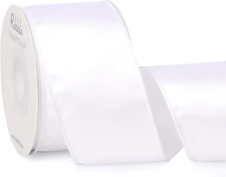 Ribbli White Satin Wired Ribbon 2.5 Inch White Christmas Ribbon for Gift Wrapping Wreaths Garland Tree Decoration Crafts Home Decor-Continous 20 Yards