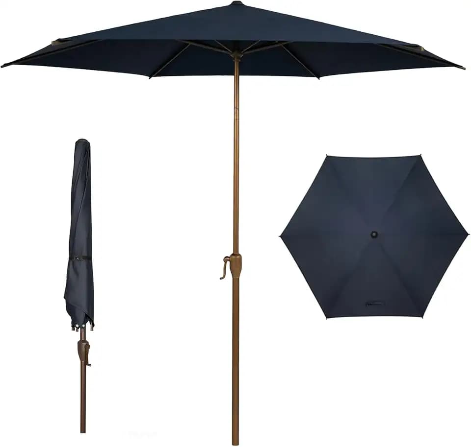 Abba Patio 9FT Outdoor Patio Umbrella Outdoor Table Umbrella with Crank Market Umbrella 6 Sturdy Ribs UV Protection Waterproof and Push Button Tilt for Garden Deck Backyard Pool, Dark Blue
