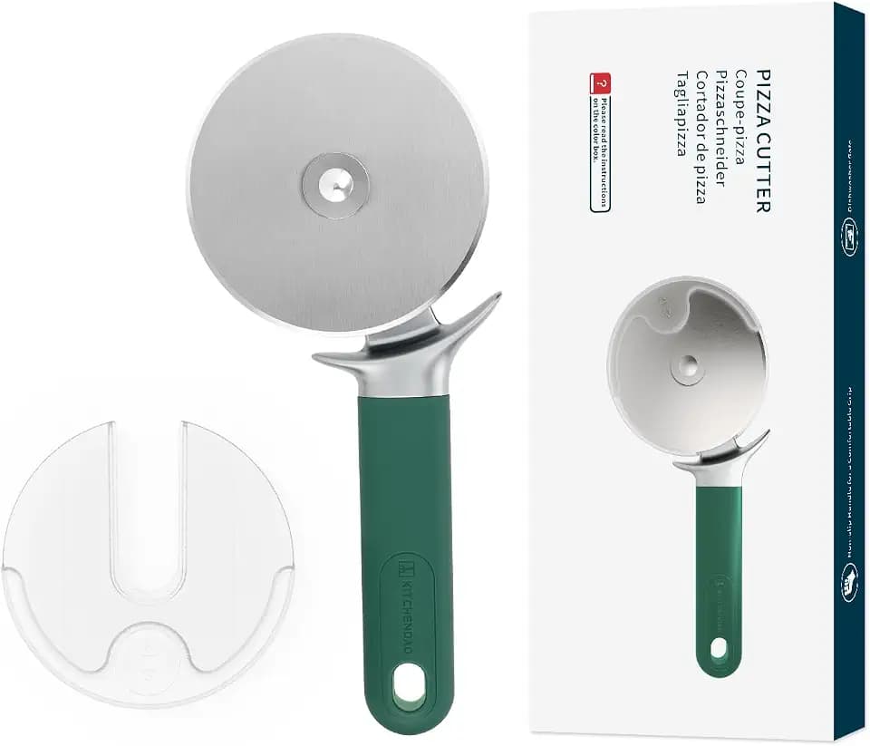 KITCHENDAO Pizza Cutter Wheel with Blade Cover & Thumb Guard, 4 Inch, Green