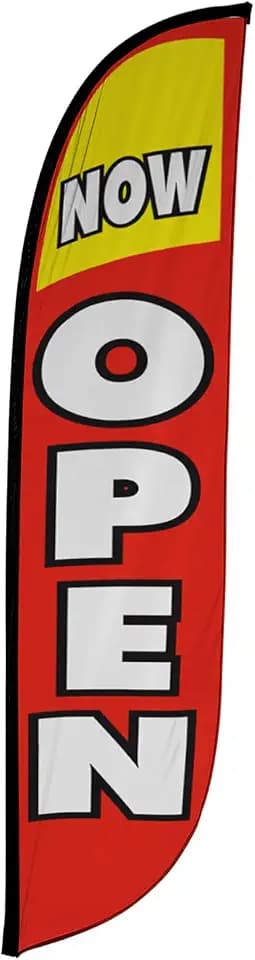 LookOurWay Feather Flag Banner - 12 Feet Tall Advertising Sign Swooper Flag Only, No Poles - Grand Opening Flags - Now Open Red & Yellow (10M1200030)