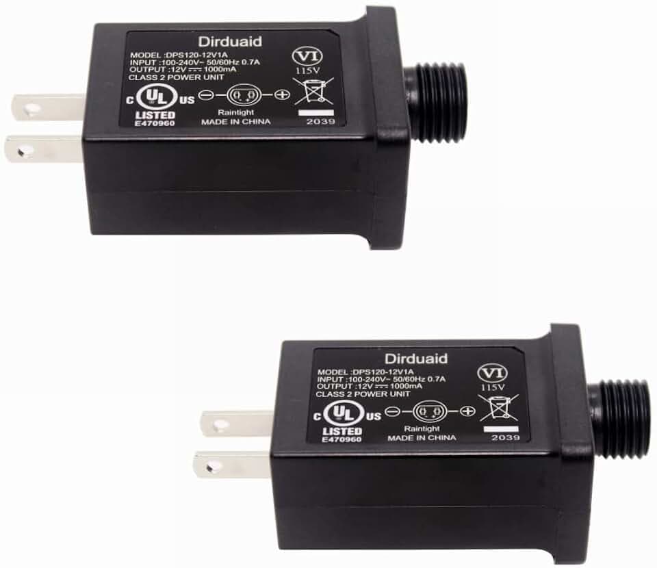 Dirduaid 12V 1A LED Power Supply, 12W Class 2 Power Supply, Low Voltage Power Adapter LED Transformer Replacement for Christmas Light, String Light, Inflatable Decorations (12V 1A 2Packs)
