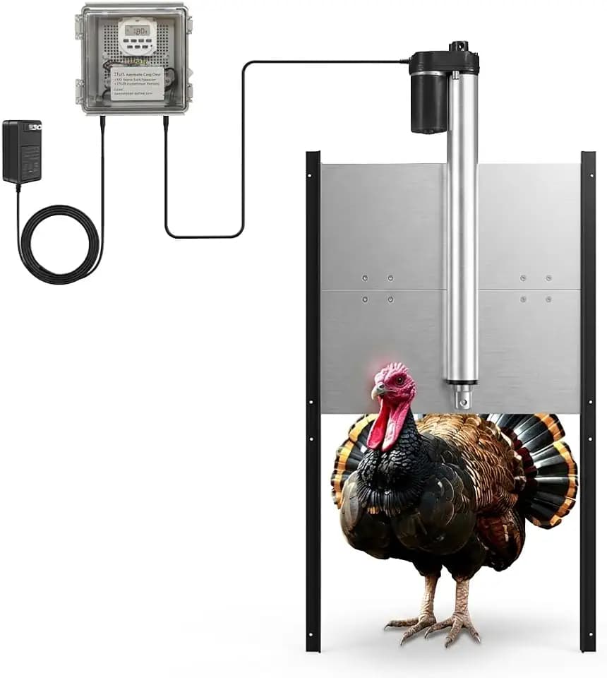 JVR Automatic Turkey Coop Door, Timer, Anti-Pinch, 22 x 23 in Aluminum
