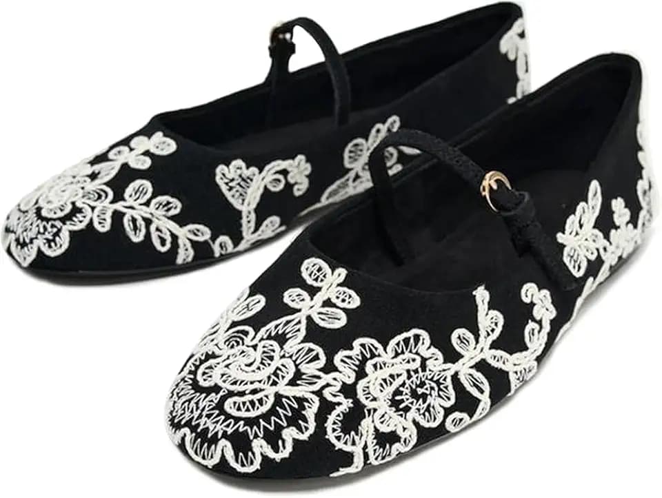 MAVMAX Ballet Flats with Strap for Women Floral Ballet Flats Mesh Shoes Women Flat Slip On Ballerina Shoes Round Toe Comfortable Daily Dress Shoe