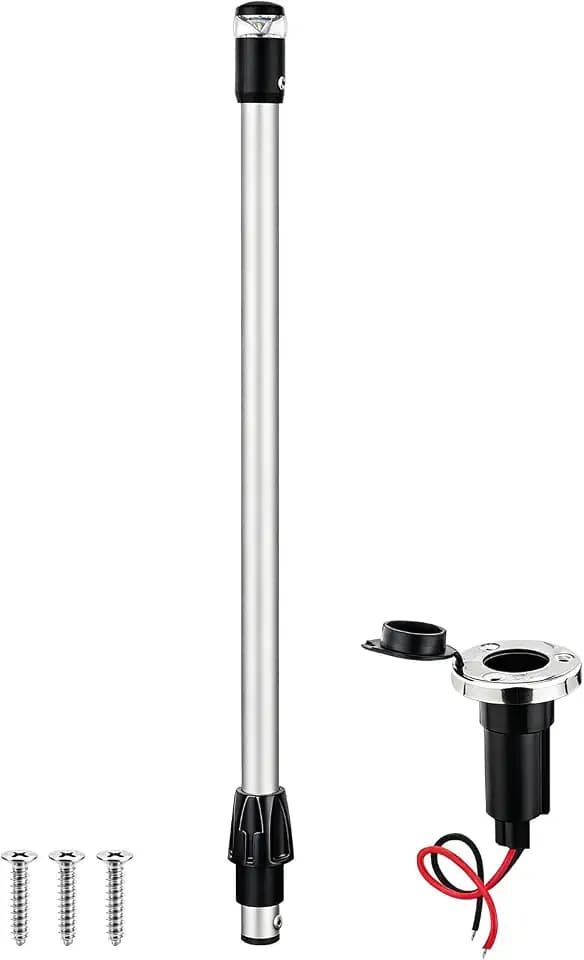 Marine LED Navigation Light, 360-Degree All Round Stern Anchor Light, Removable Pole with Base for Boats,Anti Oxidation Anode Aluminum Tube，(Plug In Base, 24 Inchs)