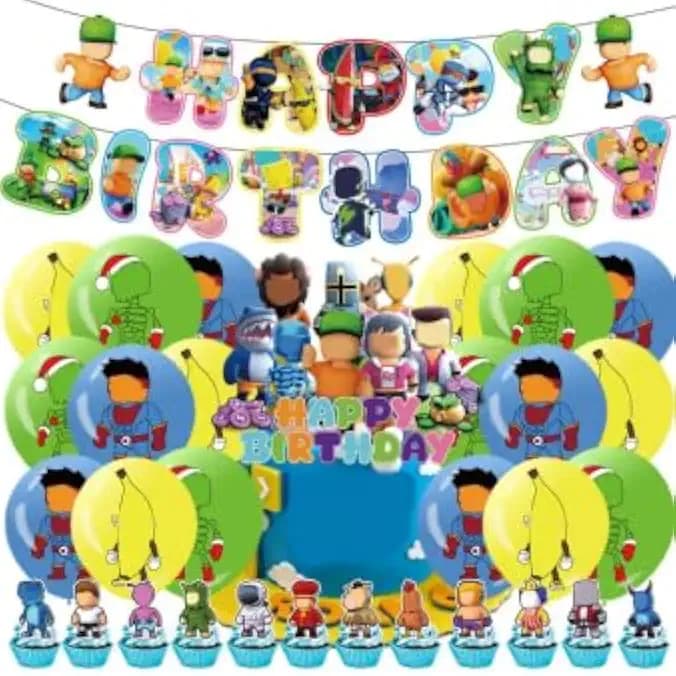32 Pcs Stumble Thema Birthday Dekoration,Guys Deko Geburtstag Set,Cartoon Stumble Party Dekorationen,Kinder Geburtstag Party Decorations