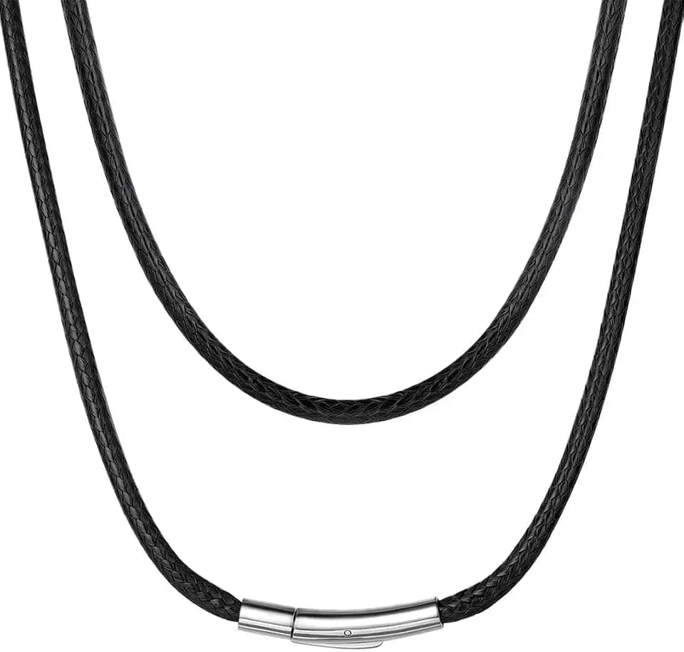 ChainsHouse Braided Leather Necklace Cord for Pendants with Clasp