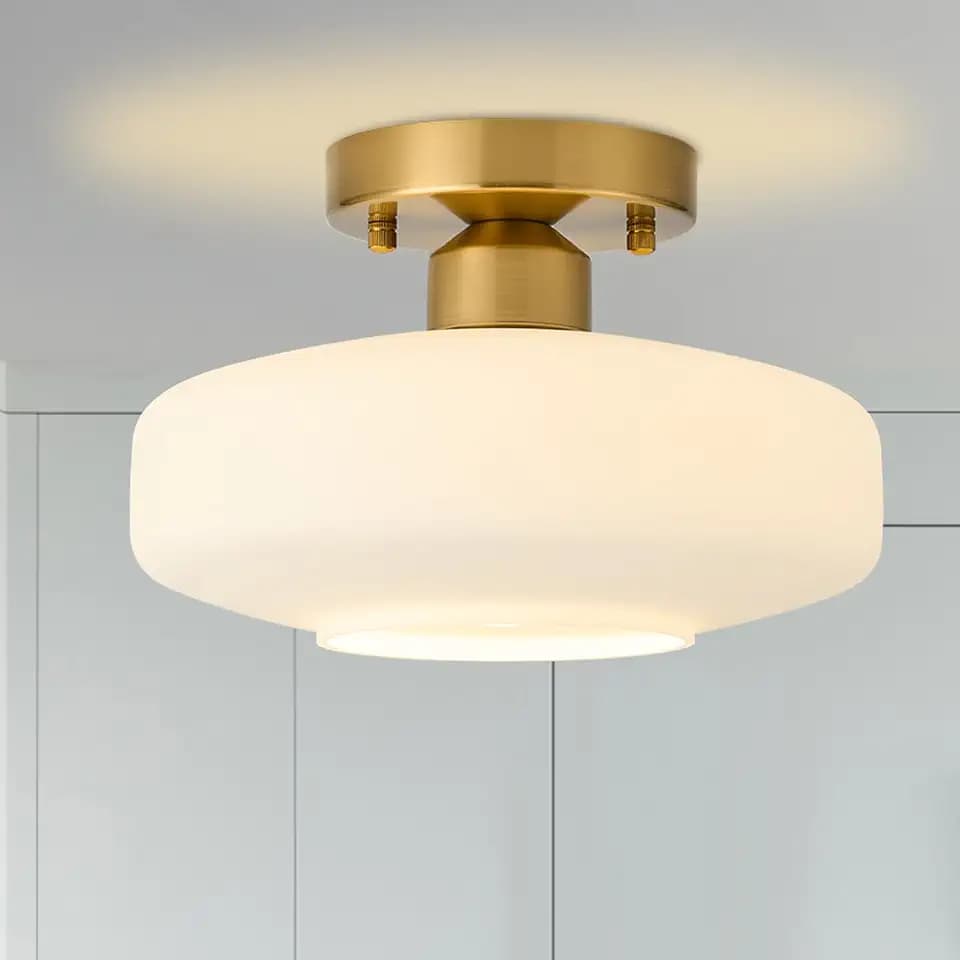 Modern Ceiling Light,10.24 inch,Milk White Glass Shade,Gold Finish