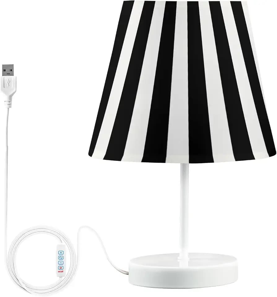 Bedside Lamp Black White Stripes Cute LED Night Light Dimmable Modern Nihgtstand Lamp Vintage Table Lamp 3 Color Modes Eye-Friendly Desk Lamp for Living Room, Dorm, Bedroom