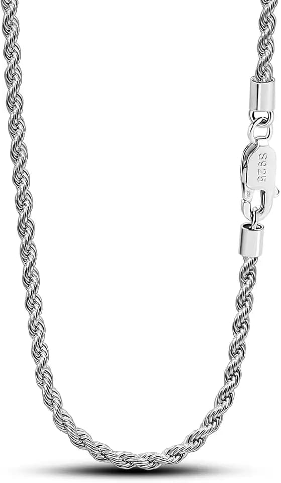 Dankadi Men 925 Sterling Silver 3mm Twist Rope Chain Necklace Women Diamond Cut Clasp Rope Box Chain 16 "17" 18 "19" 20 "22" 24 "26" 28 "30" Chocker Jewelry Gifts