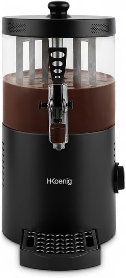 H.Koenig Spender für heiße Schokolade SHK802, Edelstahl, 1200 W, abnehmbarer Behälter mit 3 l, Thermotast, verstellbar, Warmhaltefunktion, Tropfschutz, spülmaschinengeeignet, Schwarz