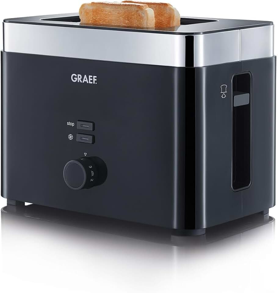 GRAEF Toaster TO62 Schwarz 2-Scheiben Toaster mit Brötchenaufsatz, Sicherheitsabschaltung, Brotscheibenzentrierung und Krümelschublade