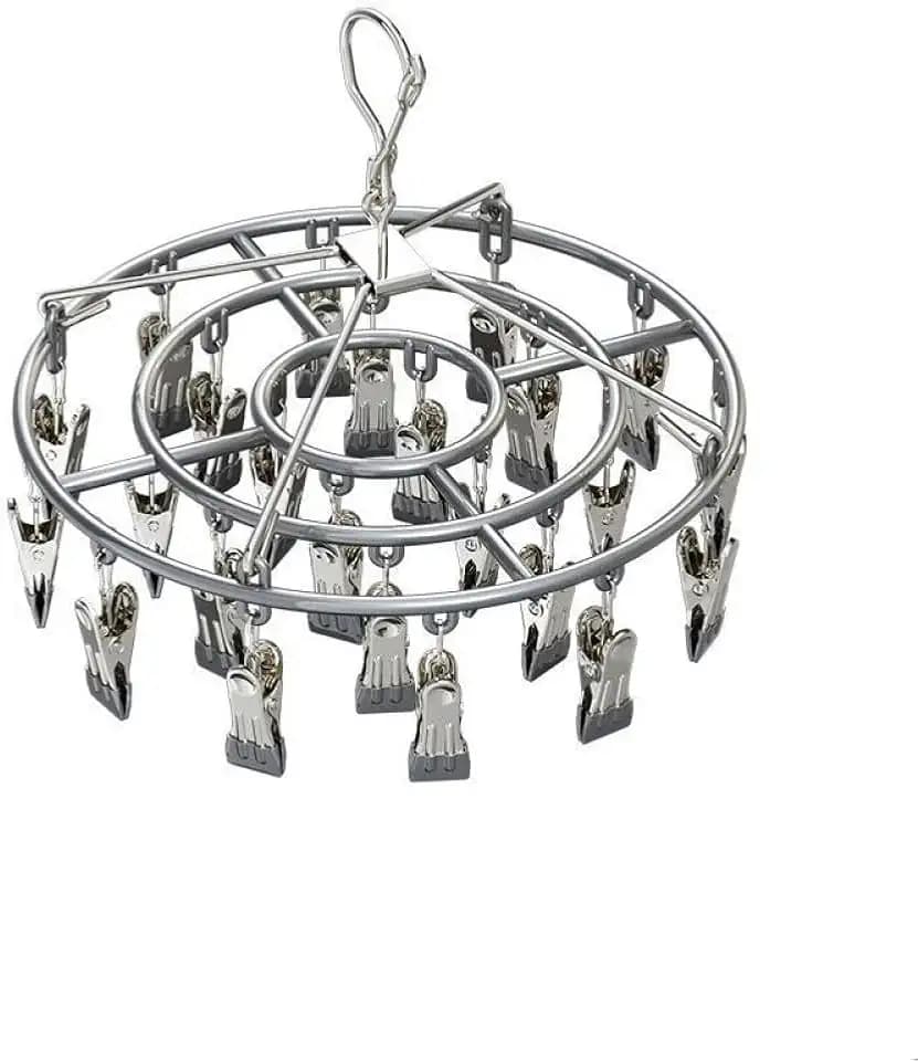 Edelstahl Trocknen Rack,Wäscheständer aus Metall mit 24 Clips,winddichter Haken, Wäscheklammern für Socken, Schals, Handschuhe, BH(Grau)