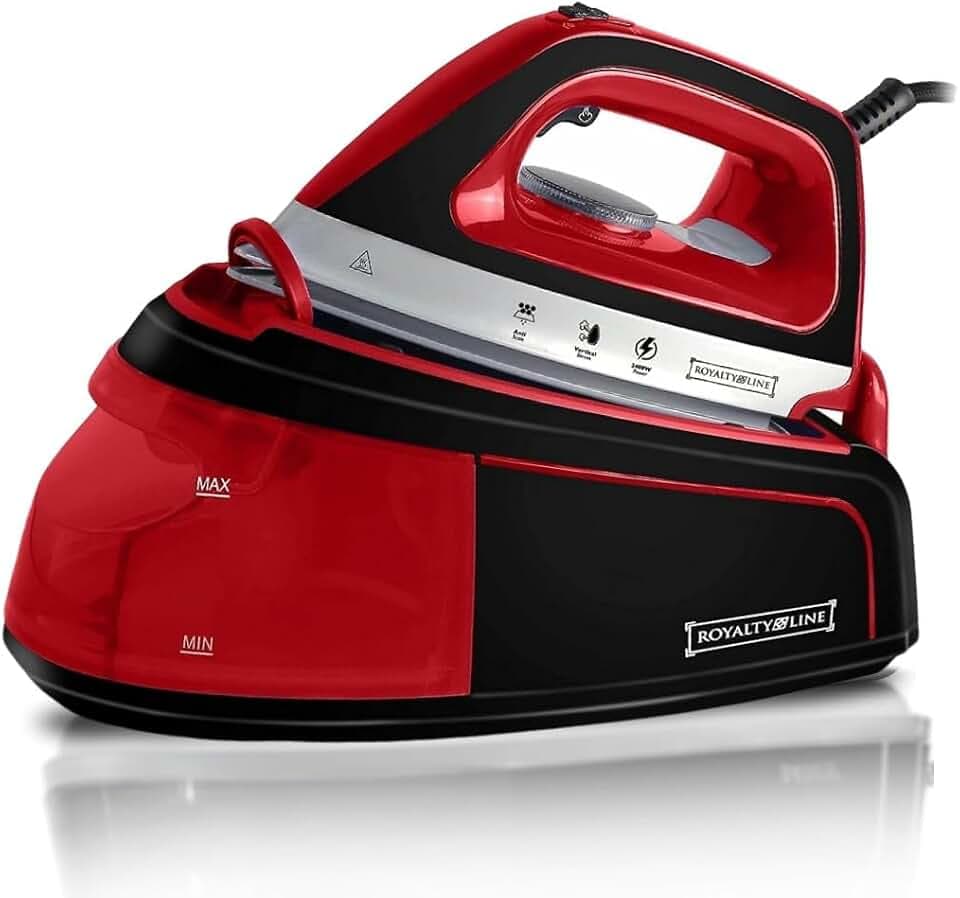 ROYALTY LINE, 2300 W roter Dampfgenerator RLDBST2300W1-RED, Fassungsvermögen 1200 ml, Keramiksohle, Vertikaldampf, 5 Programme, einstellbare Temperatur, ideal für alle Stoffe