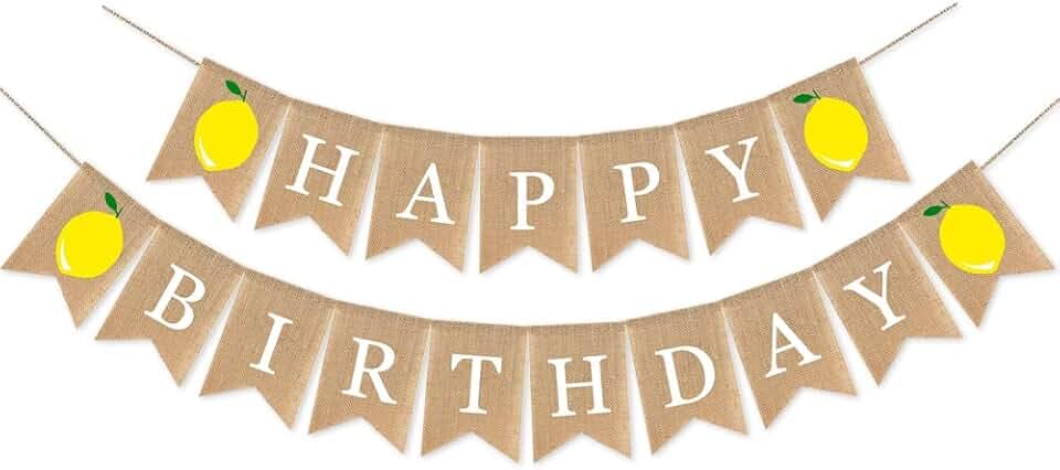 Lemon Happy Birthday Bunting Banner Decorative Jute Burlap Banner Party Supplies for Baby Shower, One Banner Party Decorations, Photo Props