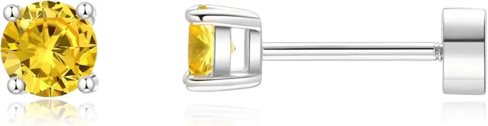 Birthstone Flat Back Earrings for Women Trendy,14K Gold Plated Hypoallergenic Comfort Flatback Earring for Cartilage Tragus Helix, Cubic Zirconia Earrings Stud Gold Jewelry Christmas Gift for Her
