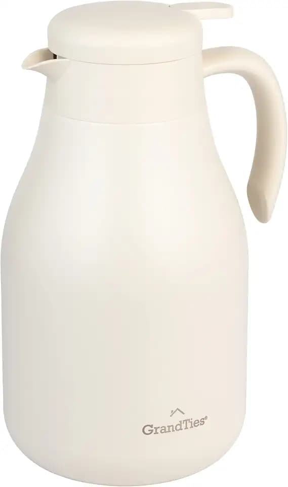 GRANDTIES 1800 ML Stainless Steel Thermal Coffee Carafe-Insulated Double Walled Vacuum Thermos, Coffee Pot, Hot Water Dispenser-Thermos for Hot Drinks, 12 Hour Heat Retention(Ivory White),GT006211801