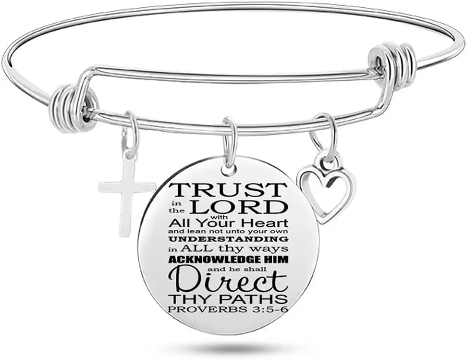 Jude Jewelers Stainless Steel Adjustable Size Christian Cross Holy Bible Verses Mantra Bangle Bracelet