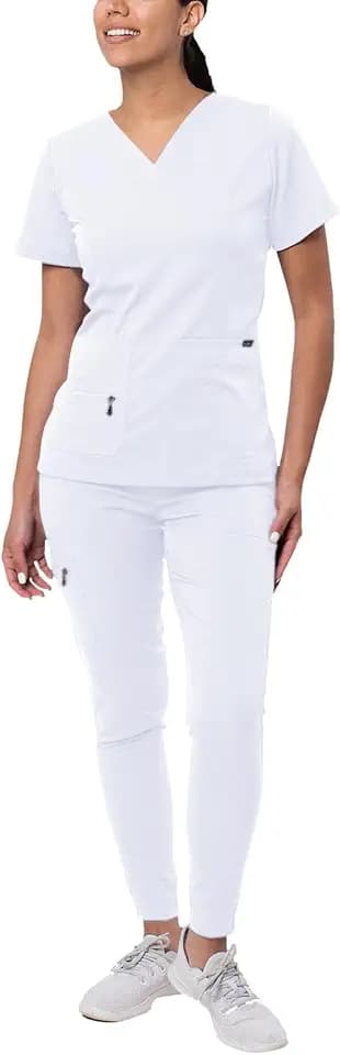 Adar Pro Scrubs for Women Set - V-Neck & Jogger Cargo Pants, 7 Pockets