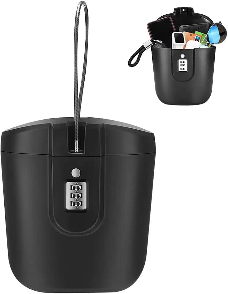 Strandtresor mit Code, Mini Tresor Travelsafe, Tragbarer Tresor, Reisesafe Kombinations Sicherheitskoffer Schlossbox mit Abnehmbarem Drahtseil, Zahlenschloss für Strandsafe, Hotel, Urlaub (Schwarze)