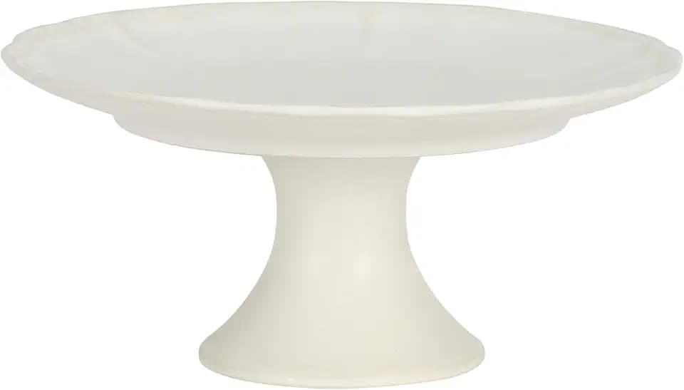 Gibson Elite Vista Rossio - Made in Portugal - 10.6 Inch White Ceramic Cake Stand, Pedestal Dessert Stand with Scalloped Rim, Cupcake Stand for Wedding, Birthday, Baby Shower, Tea Party