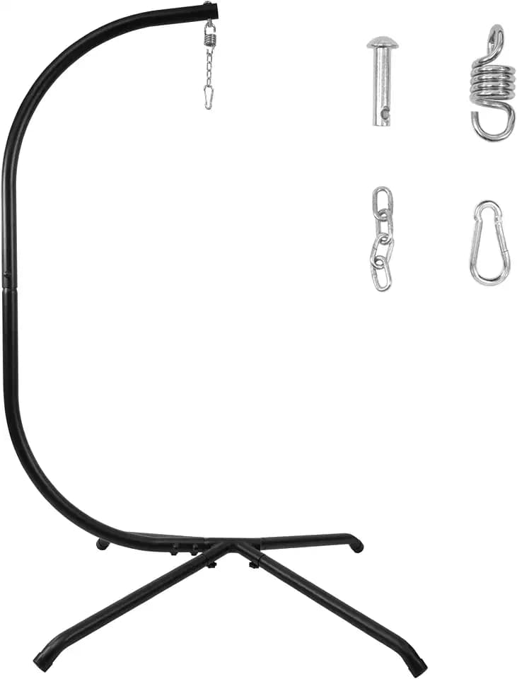 Heavy Duty Hammock Chair Stand, 400lb Capacity C-Shape Swing Stand for Outdoor Patio & Indoor Use with Hanging Buckle and Spring Hook(Midnight)