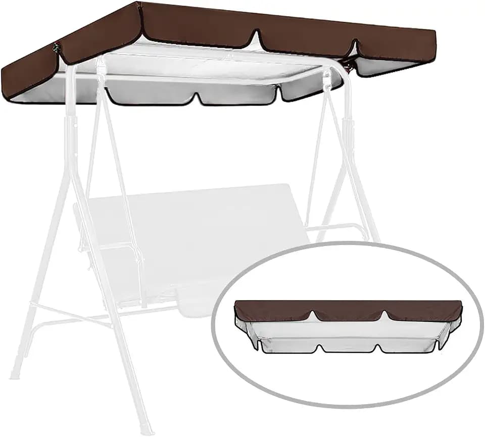 Swing Canopy Replacement for Outdoor Patio Swing Chair 2/3 Seater Waterproof Porch Swing Seat Canopy Cover Garden Hammock Top Cover for Seat Furniture, Canopy only (Coffee, 65x45×5.9 Inch)
