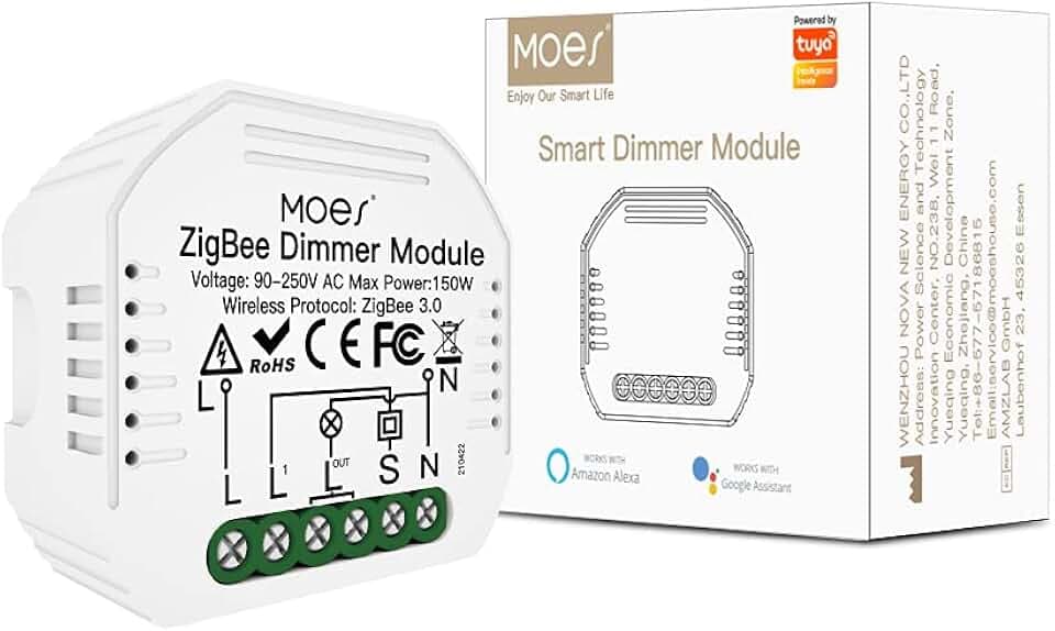 MOES ZigBee Mini Smart Alexa Dimmer Lichtschalter Relais Modul, Funk Schalter LED Kompatibel mit Smart Life Tuya Amazon Alexa Google Home【Funktioniert nur mit Tuya ZigBee Hub】