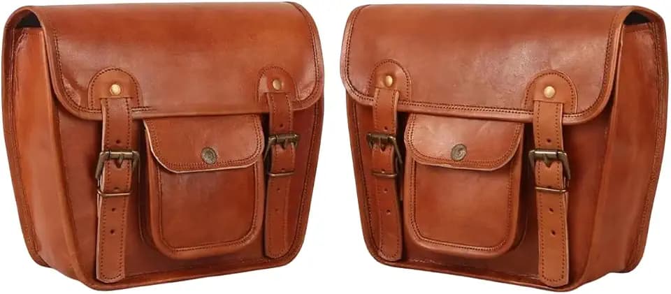 american blue Set mit 2 Motorradtaschen aus echtem Leder, Satteltasche, Fahrradtasche, Vintage-Gabeltaschen, Fahrradliebhaber (Brown Set)
