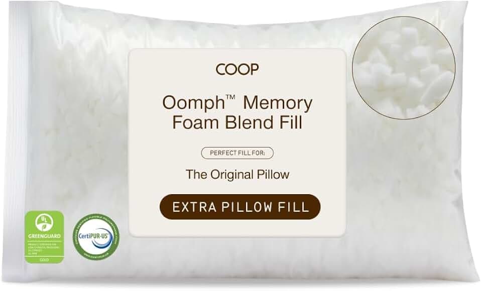 Coop Home Goods - Kreuzschnitt-Memory-Foam – mitteldichte Kissenfüllung 0,9 kg Sack – Nachfüllpackung zum individuellen Gestalten Ihres Premium-Kissens – Greenguard Gold und CertiPUR-US-Zertifiziert.