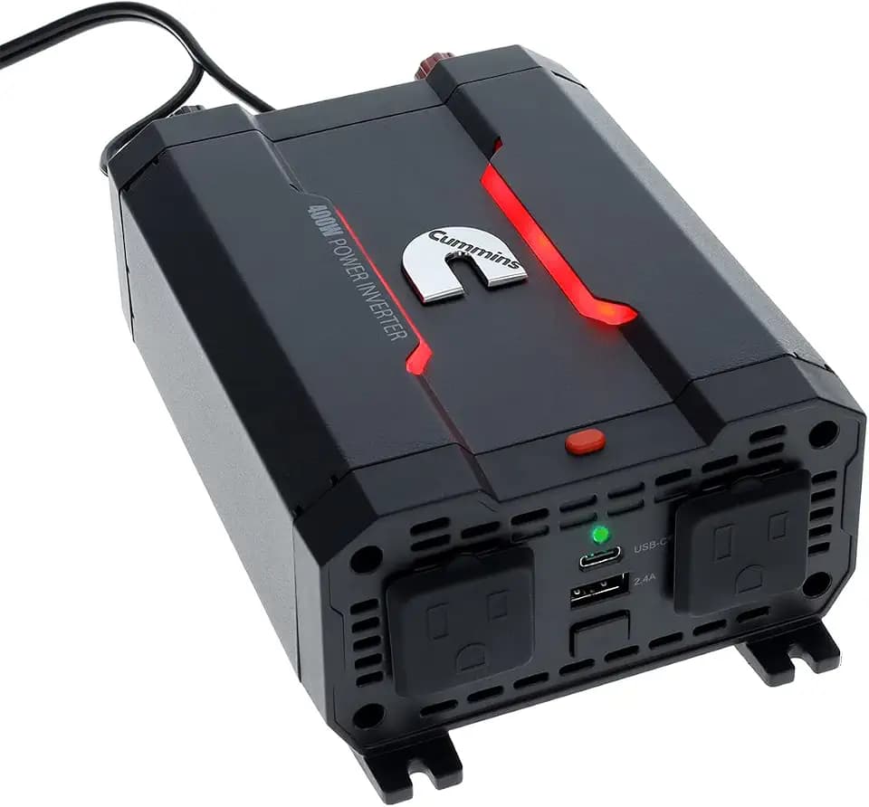 Cummins CMN400 400 Watt Car Inverter DC 12 Volts to 110 Volts AC Converter (Full Kit Included) 2 AC Ports Plus 2.4A USB & Fast-Charge 3.0A USB-C