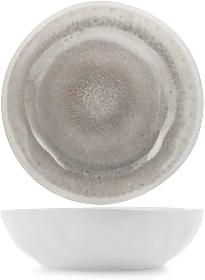 H&H Set mit 6 Suppentellern Selene aus Melamin mit Reactive-Effekt, grau, Ø19 cm – robust und leicht, spülmaschinenfest, ideal für Suppen, Nudeln und den täglichen Gebrauch