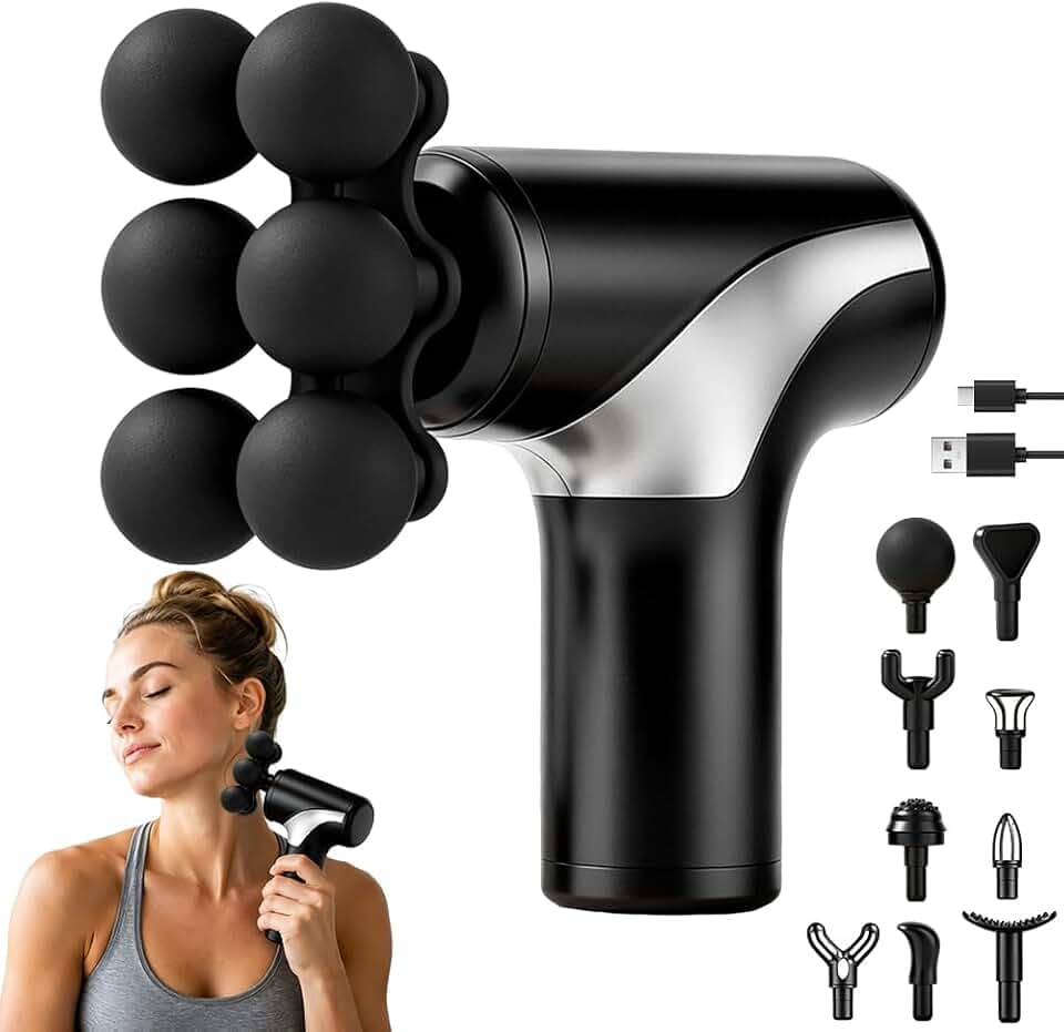Massagepistole Mini, Massage Gun Mini mit 6 Einstellbaren Stufen, Massagegerät mit LCD Touchscreen 10 Köpfe Massage Gun, Massagepistole Testsieger für Schulter Körper Rücken Entspannung
