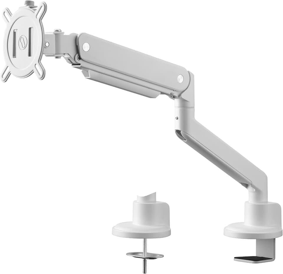 One For All Universal-Monitorarm für 13-35 Zoll – VESA 75/100 mm – Höhenverstellung – Neigen (140°), Schwenken (180°) und Drehen (360°) – Max. Gewicht – 10 kg pro Bildschirm – Weiss (DM4120)
