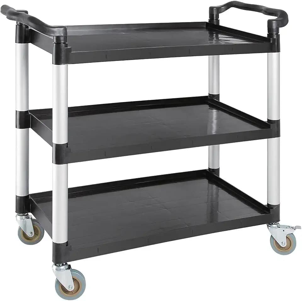 Vogue Kunststoff-Mehrwegwagen - groß, schwarz, 200 kg Kapazität, Größe: 960x520x1070 mm, mit 2x gebremsten und 2x einfachen, leicht zu montierenden Rollen, Catering- und Haushaltsgeräte, CF102