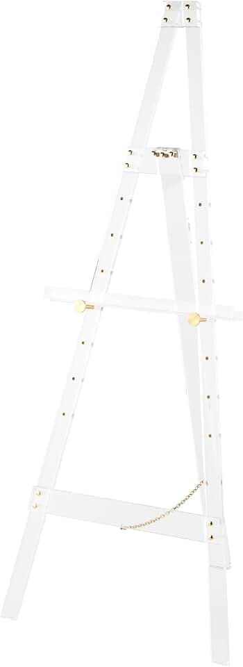 Deco 79 Acrylic Plastic Display Easel Adjustable 7 Tier Floor Standing Easel with Gold Metal Hardware and Chain Support, Display Stand 19" x 22" x 56", Clear