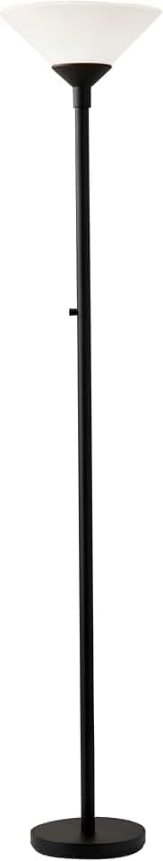 Adesso Dual-Socket Floor Lamp, Black & Frosted White, 3-Way, 73”