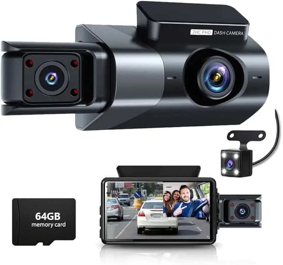 Dash Cam Front and Rear, 1080P Dual Dash Camera, WiFi & App Control, IR Night Vision, 170° Wide Angle, G-Sensor, Parking Mode, 24/7 Loop Recording, 64GB Micro SD Card Included – Black
