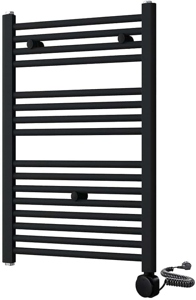Handtuchhalter, elektrisch, Elektrischer Heizkörper, Stahlrohr, lackiert, mattschwarz, 800 x 500 cm, mit benutzerfreundlichem Thermostat
