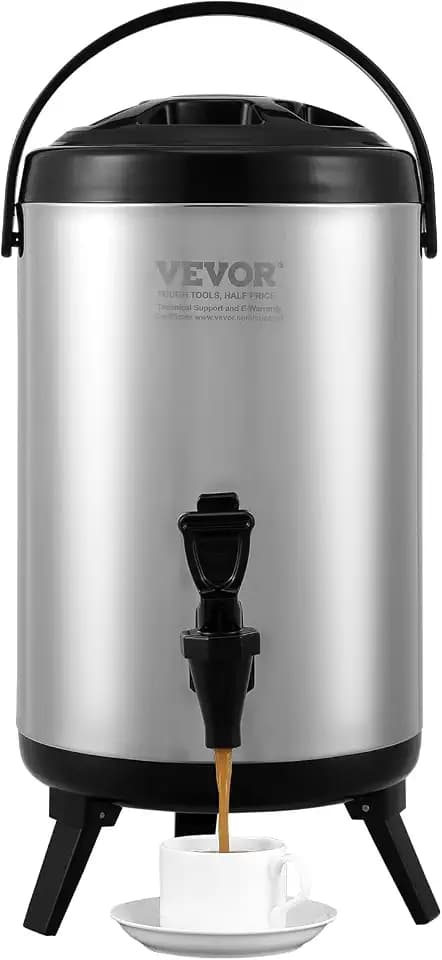 VEVOR Heiß- und Kaltgetränkespender Getränkespender 7,6 L, Edelstahl Heiß- und Kaltwasserbrunnen Getränkespender mit Zapfen & Tragegriff für Kaffee, Wasser, Saft Isolierkanne für Cafés, Bars