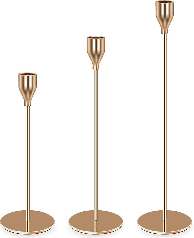 SAIBANGZI Kerzenständer 3 Stück, Gold Kerzenständer für Wohnzimmer Schlafzimmer Vintage Deko ,Tabelle Hochzeit Kerze Stand Metall Kerzenhalter 24/29/34cm
