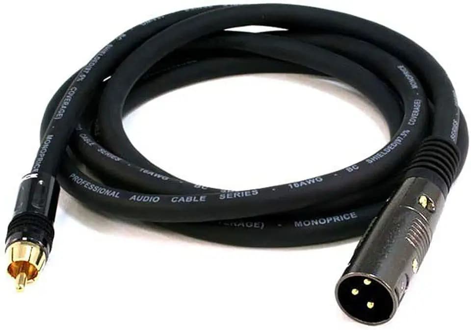 Monoprice XLR Male to RCA Male Cable - 6 Feet - Black with E21Gold Plated Connectors | 16AWG Shielded Twisted Pair Oxygen-Free Copper Braid Conductors - Premier Series